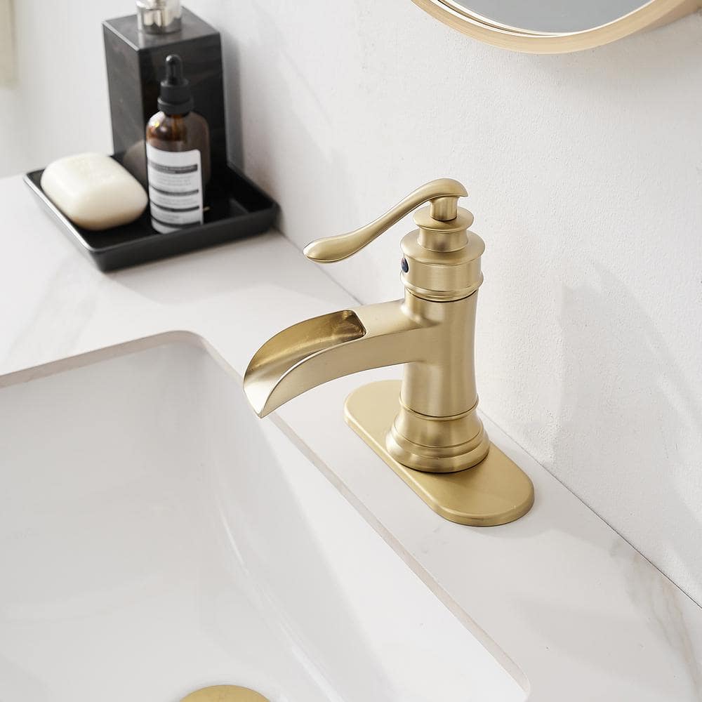 Brushed Gold Single-Handle Waterfall Bathroom Faucet