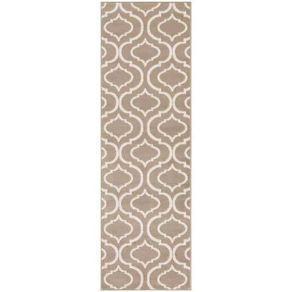 Nourison Jubilant Taupe 2 ft. x 7 ft. Trellis Transitional Runner Area Rug