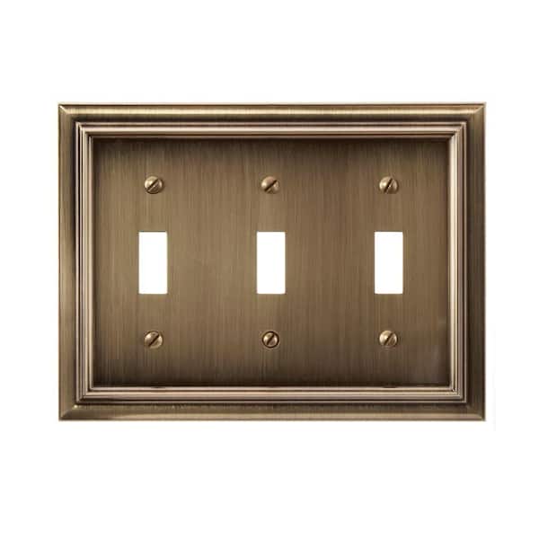 AMERELLE Continental 3 Gang Toggle Metal Wall Plate - Brushed Brass
