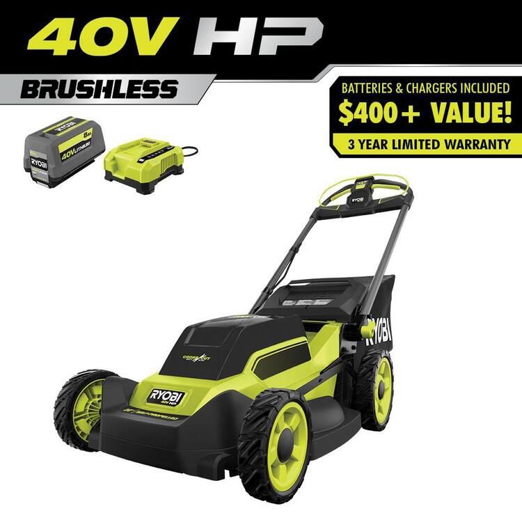 RYOBI 40V HP Brushless 20" Cordless Electric Battery Multi-Blade Walk Behind Self-Propelled Lawn Mower-8.0Ah Battery & Charger