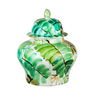 12 in. Green Round Leaf Jar with Lid