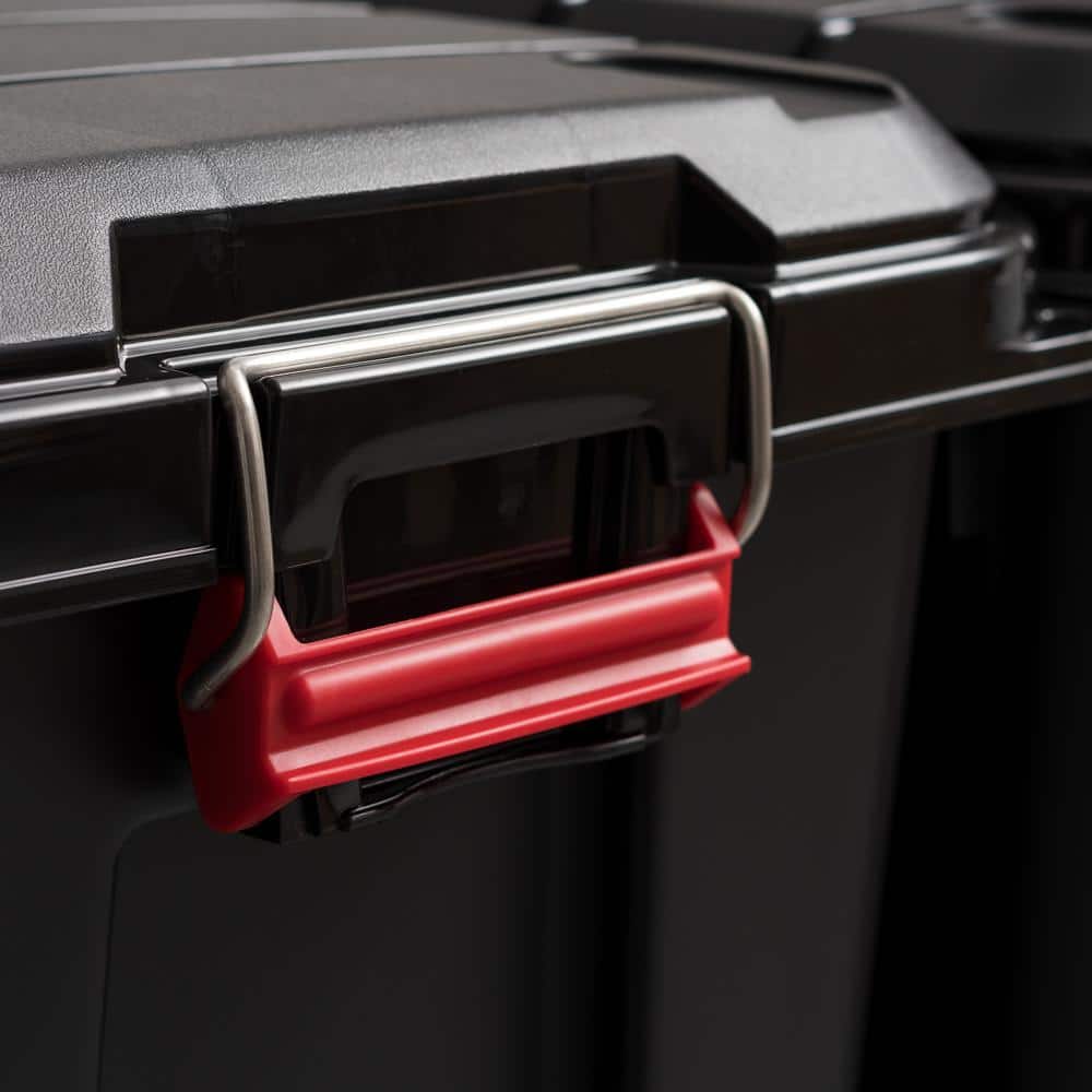 Heavy Duty Black Plastic Stackable Storage Totes with Lids, 82 Quart, Set of 4