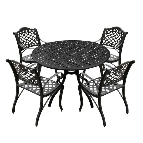 Oakland Living Black 5-Piece Aluminum Round Mesh Outdoor Dining Set with 4-Chairs
