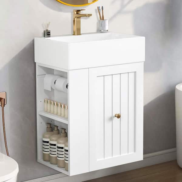 20 in. W Single Sink Floating White Bath Vanity with White Ceramic Top and Drawers, Unassembled