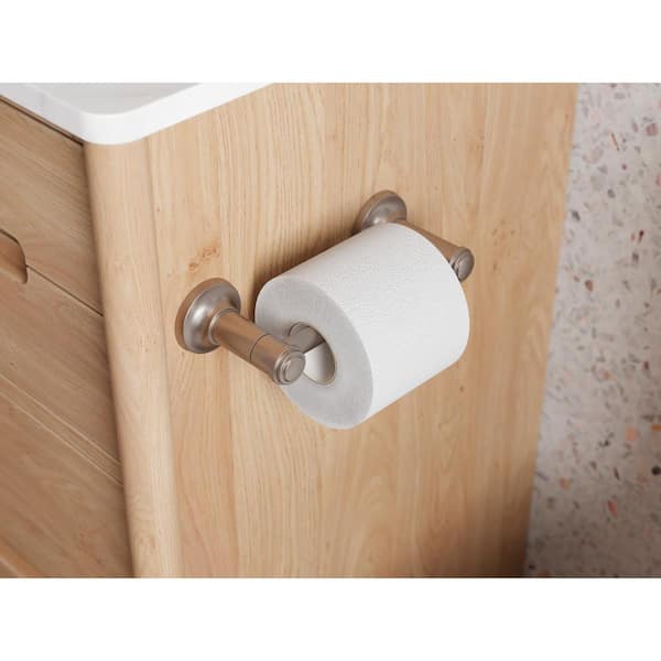 Briscoe Wall Mounted Double Post Pivot Toilet Paper Holder in Spot Defense Brushed Nickel