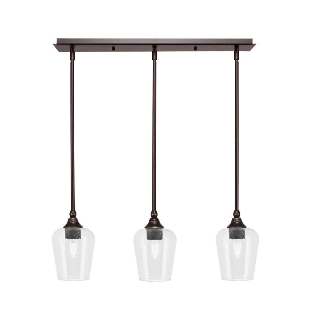 Livingston 100-Watt 3-Light Brown Shaded Pendant Light with 5 Clear Bubb