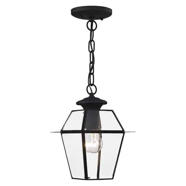 AVIANCE LIGHTING Ainsworth 11.5 in. 1-Light Black Dimmable Outdoor Pendant Lgith with Clear Beveled Glass and No Bulbs Included