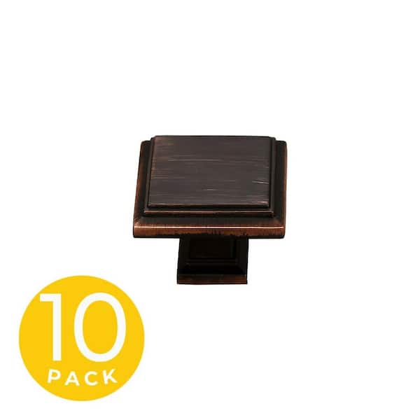 Sapphire Accent Series 1-1/4 in. Modern Oil Rubbed Bronze Square Cabinet Knob (10-Pack)