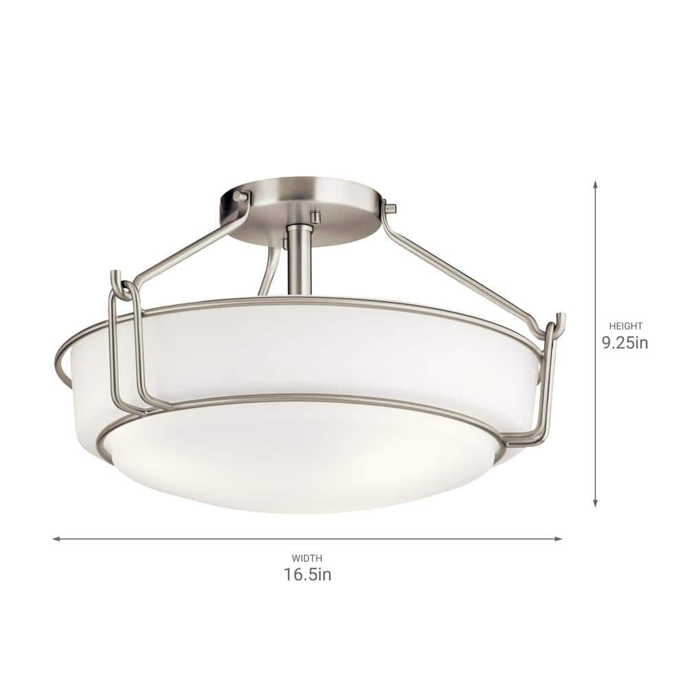 Elegant Brushed Nickel 3-Light Semi-Flush Ceiling Bowl in Black and White