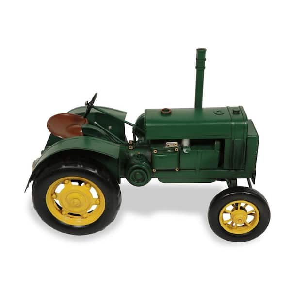 HomeRoots Metal Green and Black Hand Painted Tractor Model Sculpture