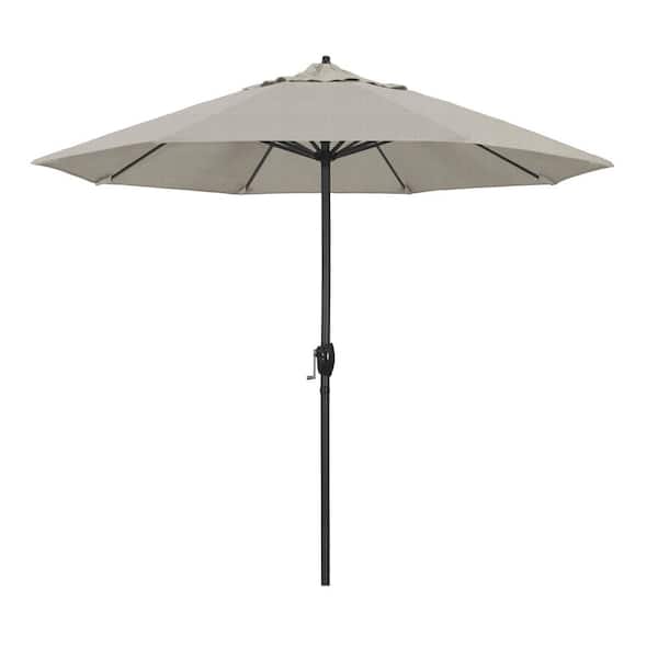 California Umbrella 9 ft. Black Aluminum Market Patio Umbrella Auto Tilt in Woven Granite Olefin