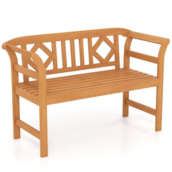 47 in. Outdoor Wood Loveseat Bench w/Curved Armrests for Backyard Front Porch Deck