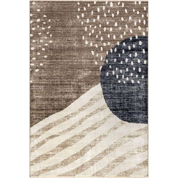 Manaslu Sunrise Fringed Light Brown 7 ft. x 10 ft. Indoor/Outdoor Patio Rug