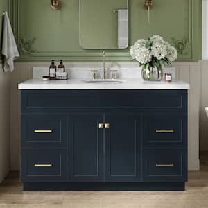 Hamlet 54 in. Single Sink Freestanding Bathroom Vanity in Midnight Blue with Carrara White Marble Top
