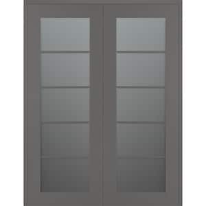 Vona 5-Lite 60 in. x 96 in. Both Active 5-Lite Frosted Glass Gray Matte Wood Composite Double Prehung Interior Door