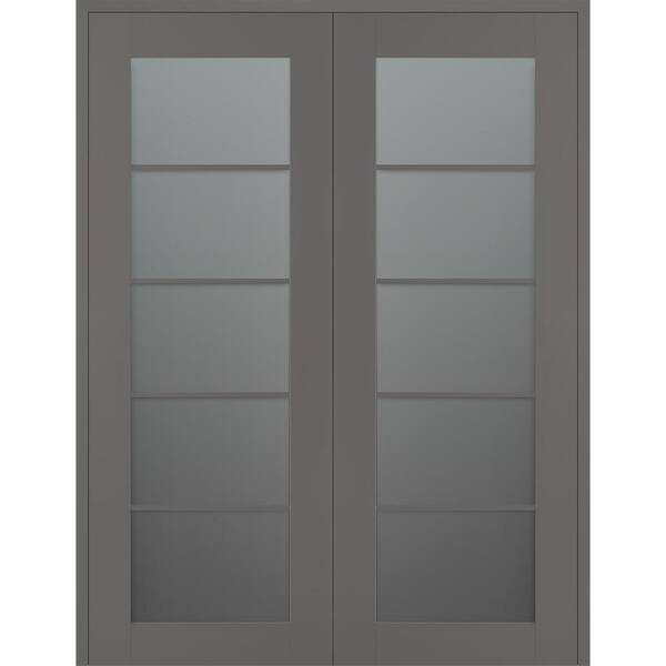 Belldinni Vona 5-Lite 60 in. x 96 in. Both Active 5-Lite Frosted Glass Gray Matte Wood Composite Double Prehung Interior Door