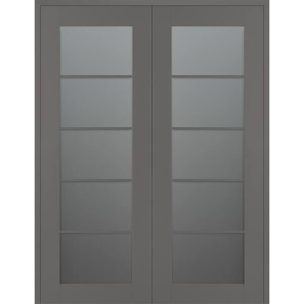Belldinni Vona 5-Lite 72 in. x 96 in. Both Active 5-Lite Frosted Glass Gray Matte Wood Composite Double Prehung Interior Door