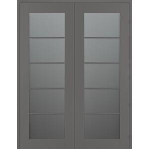 Vona 5-Lite 48 in. x 80 in. Both Active 5-Lite Frosted Glass Gray Matte Wood Composite Double Prehung Interior Door