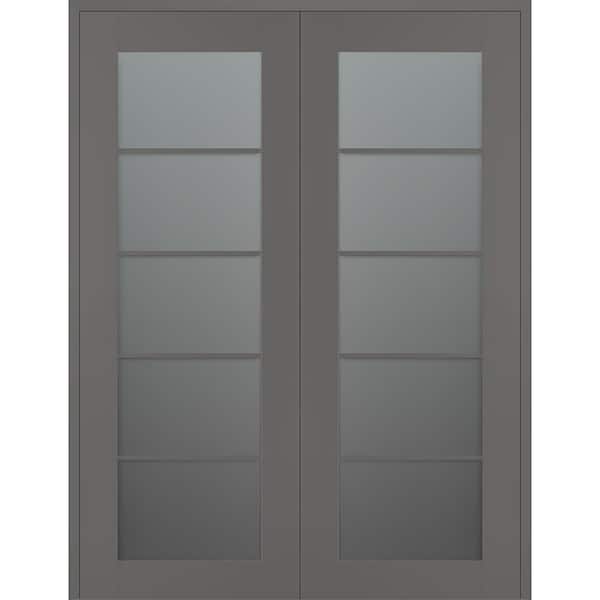 Belldinni Vona 5-Lite 72 in. x 80 in. Both Active 5-Lite Frosted Glass Gray Matte Wood Composite Double Prehung Interior Door