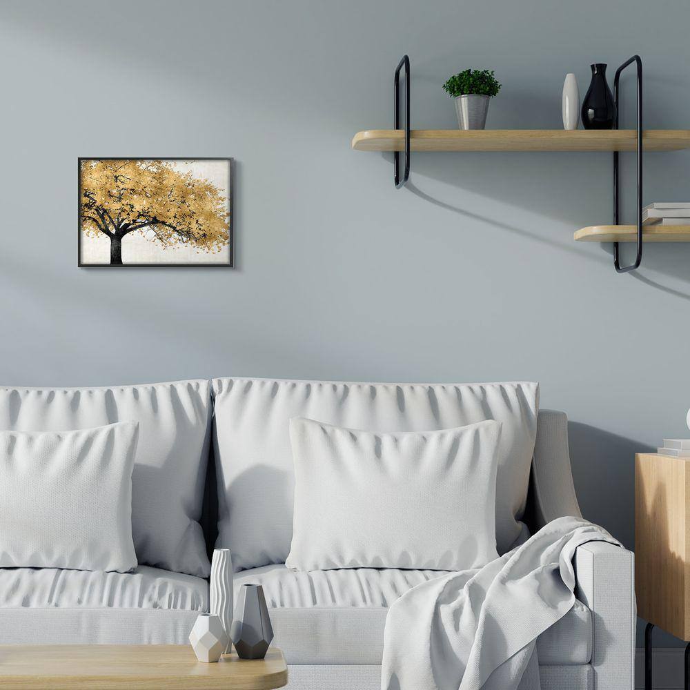 Autumn Tree with Golden Leaves on Canvas in Black Frame