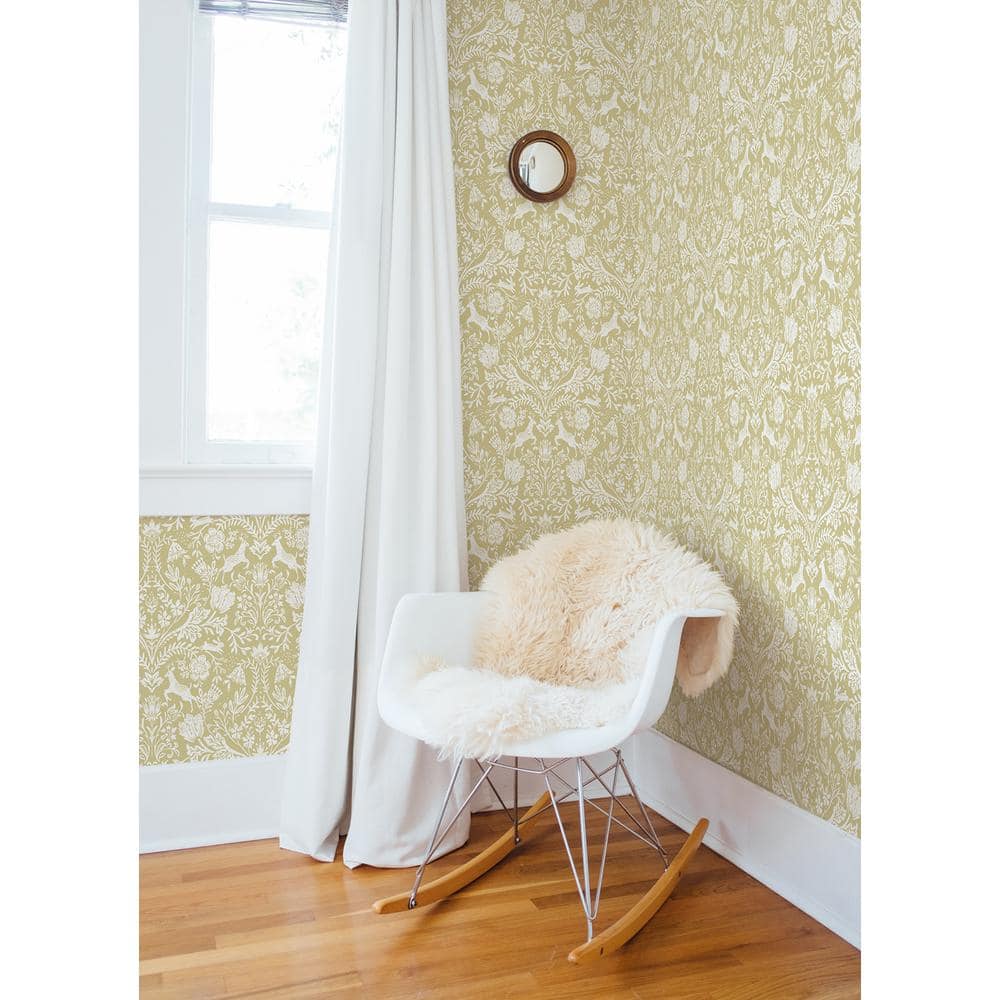 Honey Yellow and White Damask Pre-pasted Washable Wallpaper