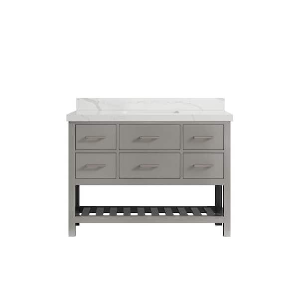 Willow Collections Parker 48 in. W x 22 in. D x 36 in. H Bath Vanity in Elephant Gray with 2 in. Calacatta Quartz Top