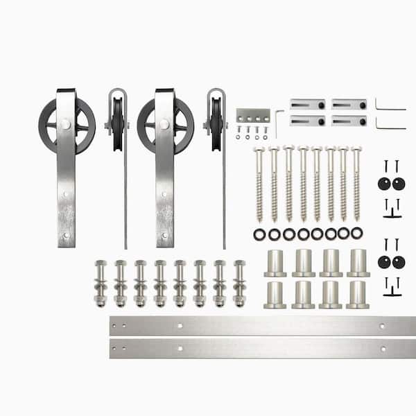 HOMACER 10 ft./120 in. Brushed Nickel Non-Bypass Sliding Barn Door Hardware Kit Spoke Wheel Design Roller for Double Doors