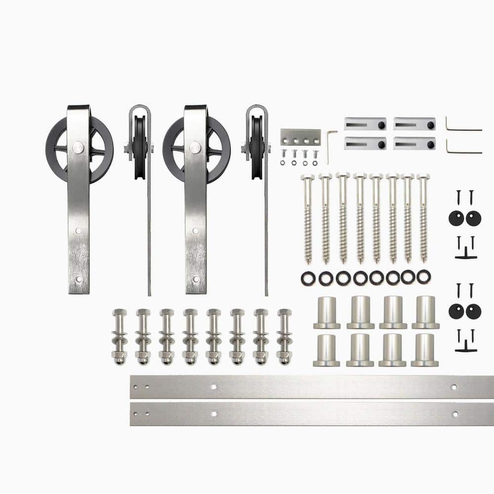 11 ft./132 in. Brushed Nickel Non-Bypass Sliding Barn Door Hardware Kit Spoke Wheel Design Roller for Double Doors price history on PriceWatchPro