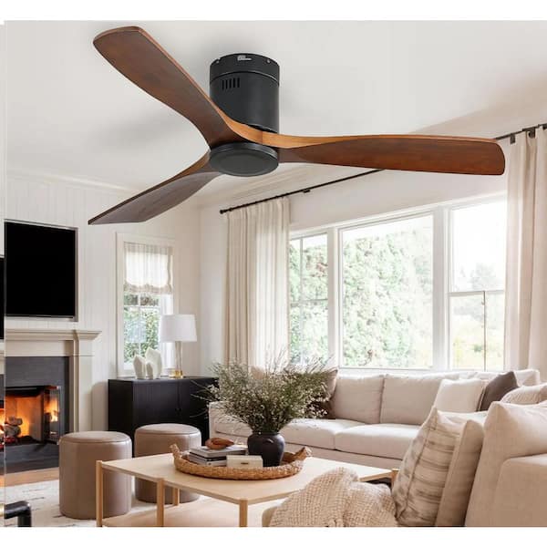52 in. Indoor/Outdoor Black Wood Ceiling Fan without Light, Remote Control and 6-Speed DC Motor