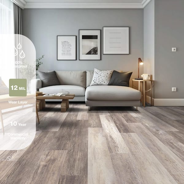 Firview Lookout Gray 12 MIL x 7 in. W x 42 in. L Waterproof Click Lock Luxury Vinyl Plank Flooring (20.8 sq. ft. /Case)