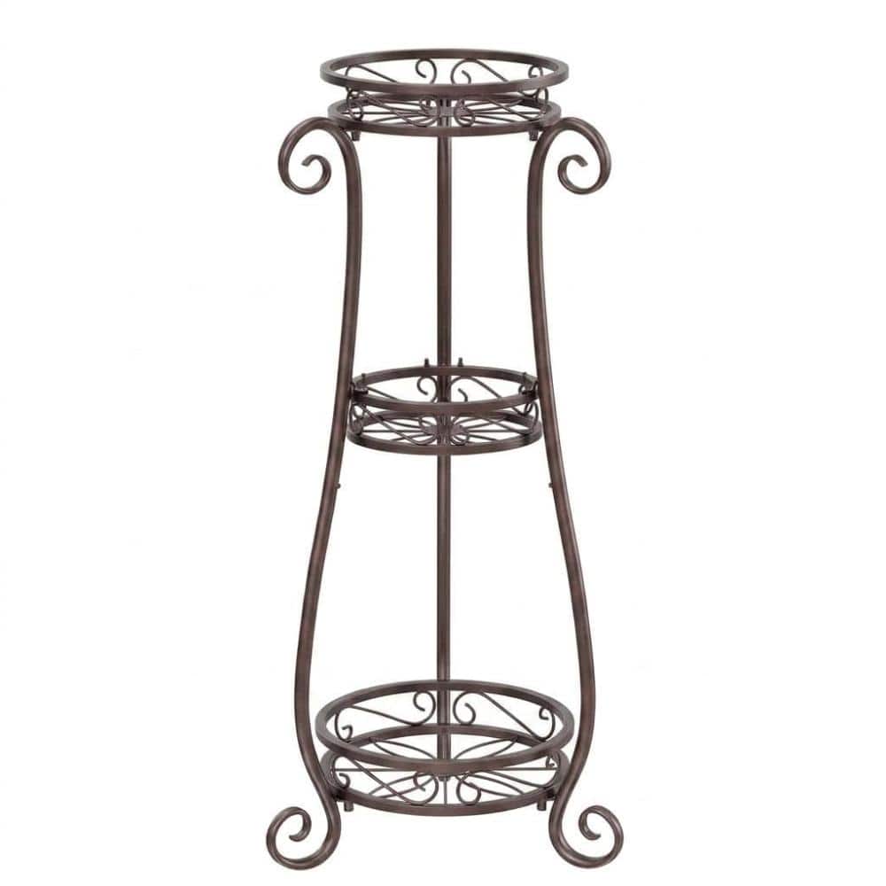 "34"" 3-Tier Bronze Metal Corner Plant Stand, Sturdy Vertical Iron Multi Flower Shelf Indoor Outdoor" price history on PriceWatchPro