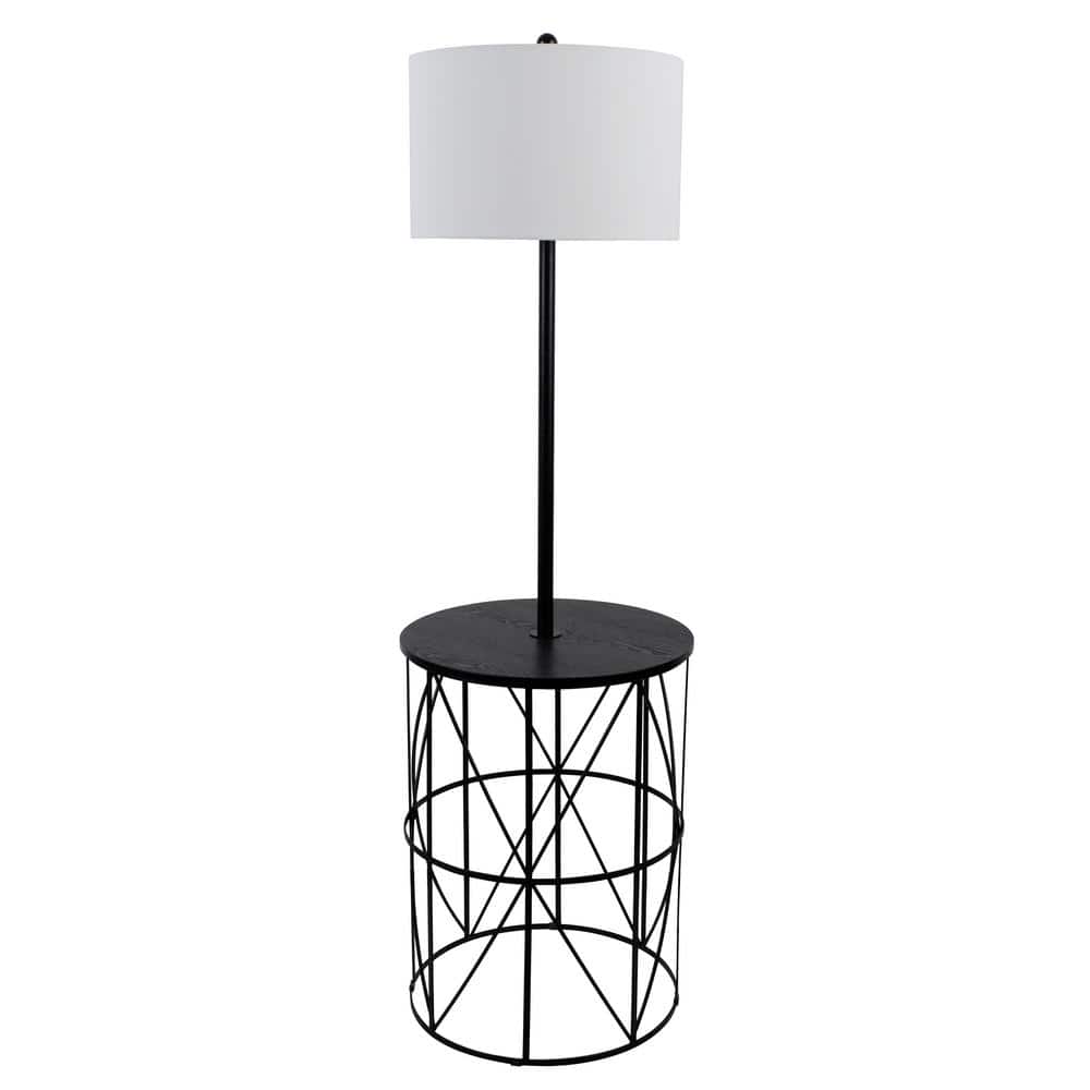 Decor Therapy 59 in. Brinkley Black Metal Floor Lamp with Caged Table ...