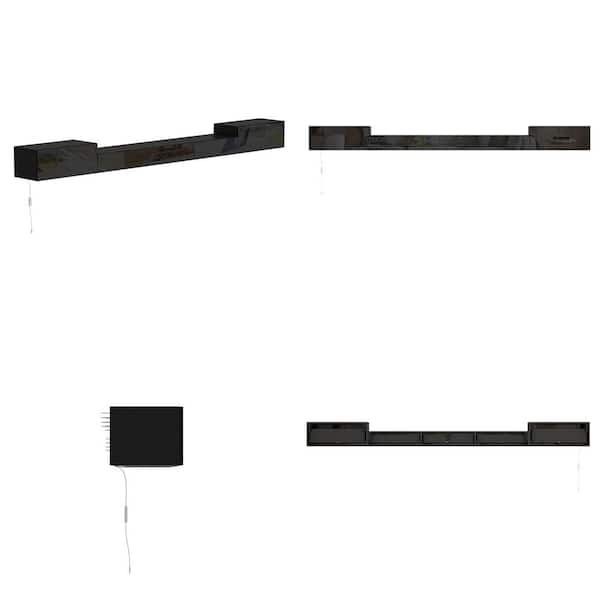 Black Mirror Finished TV Stand Wall-Mounted Entertainment Center Fits TV's up to 110 in. with 5-Drawers for Storage