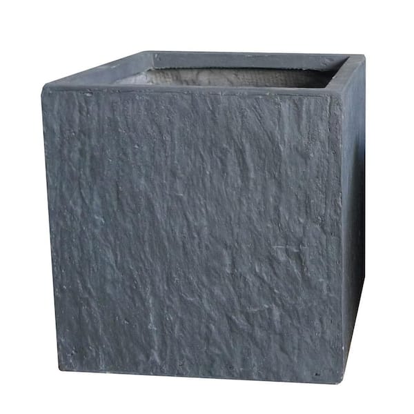 Napa 12 in. Slate Grey Cube Fiber-Clay Planter