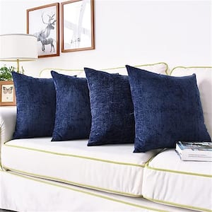 Blue Outdoor Throw Pillow Pack of 4 Cozy Covers Cases for Couch Sofa Home Decoration Solid Dyed Soft Chenille Navy