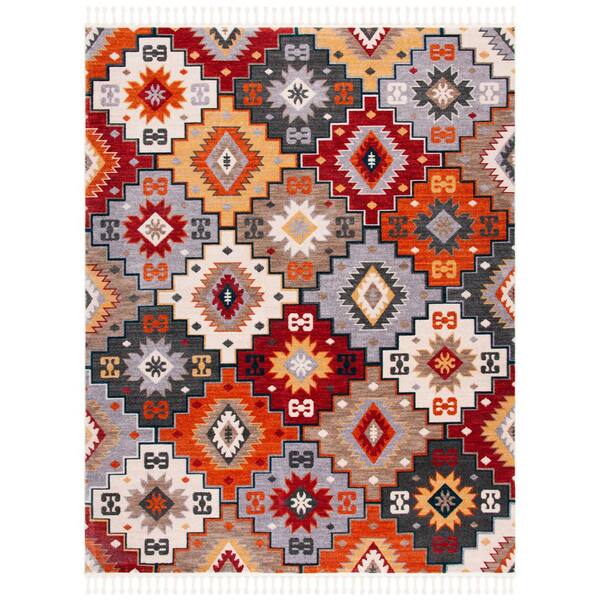 Farmhouse 9 ft. x 12 ft. Gray/Red Tribal Area Rug