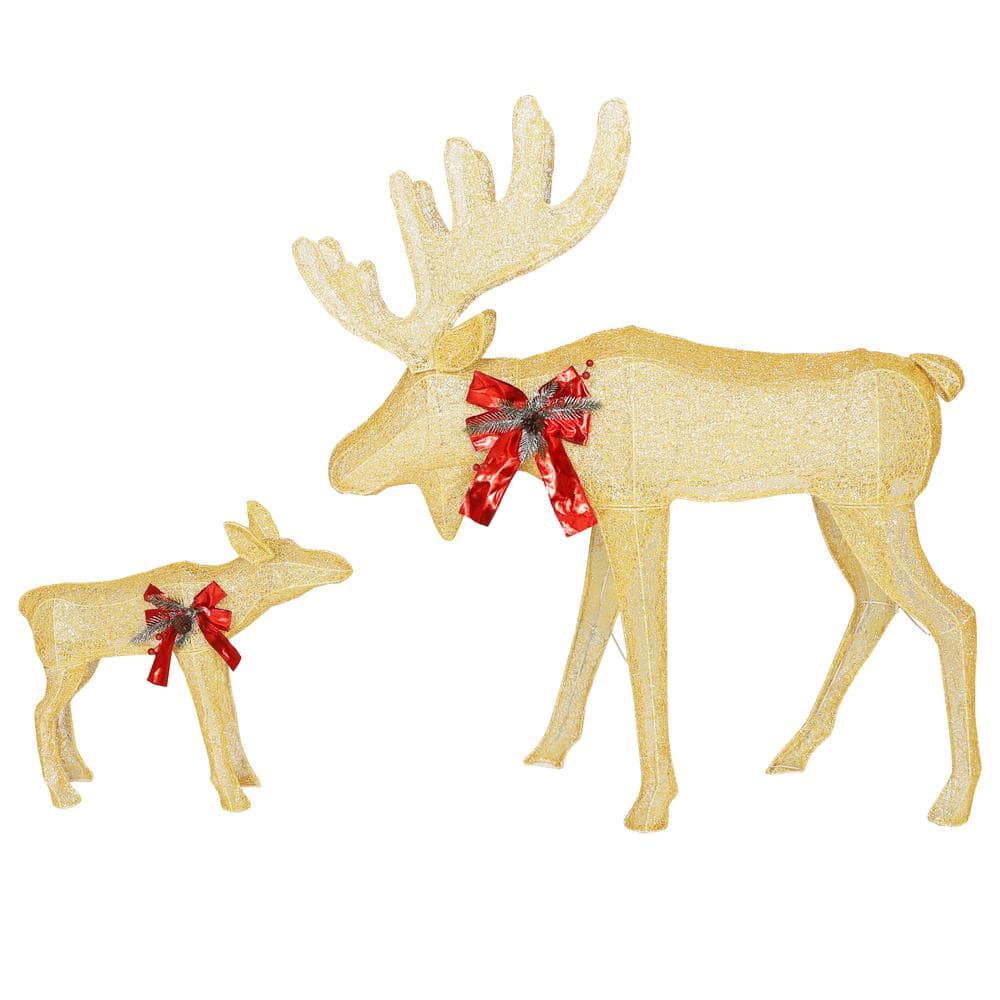 48 in. 2-Piece Gold Outdoor Moose Christmas Yard Decorations with LED Light