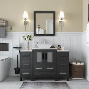 Ravenna 48 in. W Bathroom Vanity in Espresso with Single Basin in White Engineered Marble Top and Mirror
