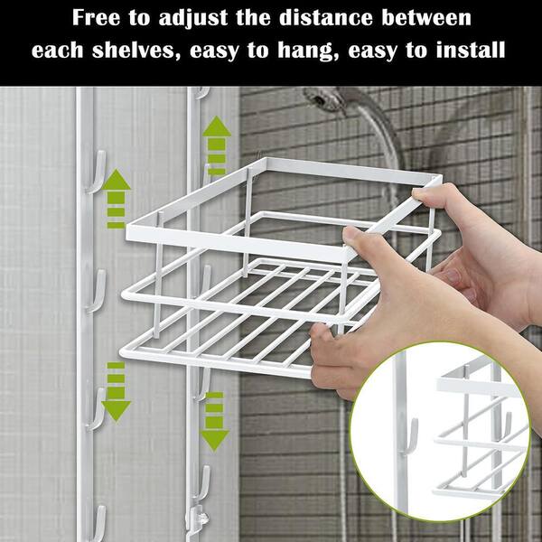 Oumilen Over The Door 3 Tier Shower Caddy, Adjustable Hanging Organizer with Suction Cup, Black - Silver