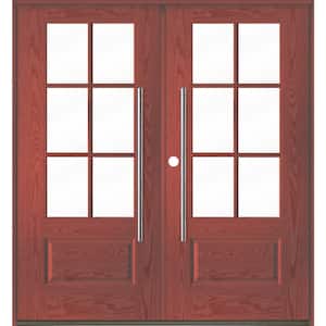 Faux Pivot 72 in. x 80 in. 6-Lite Right-Active/Inswing Clear Glass Redwood Stain Double Fiberglass Prehung Front Door