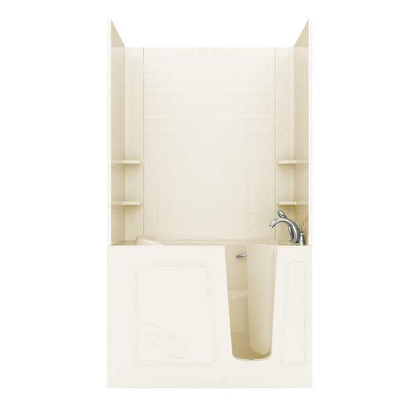 Universal Tubs Rampart 4.5 ft. Walk-in Whirlpool Bathtub with 4 in. Tile Easy Up Adhesive Wall Surround in Biscuit