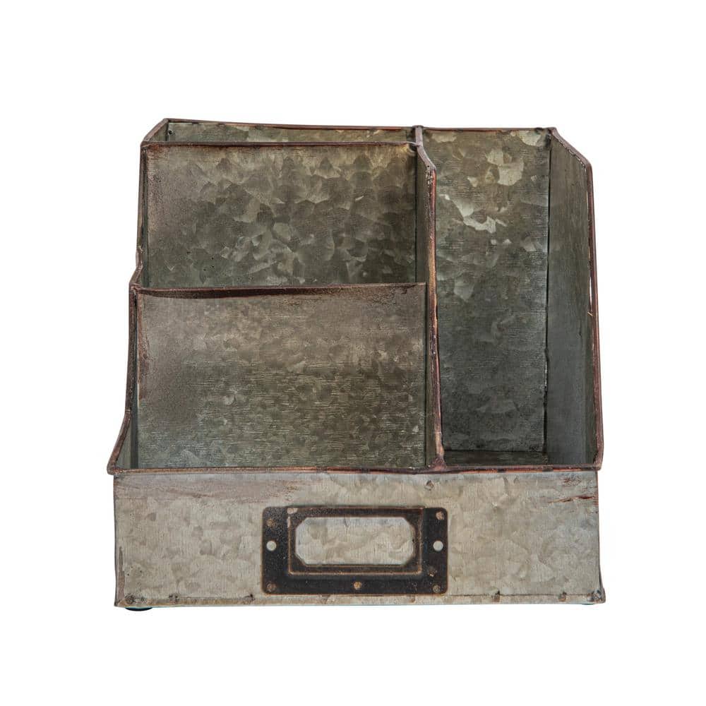 Galvanized Metal 9.5" Desk Organizer with 4 Compartments