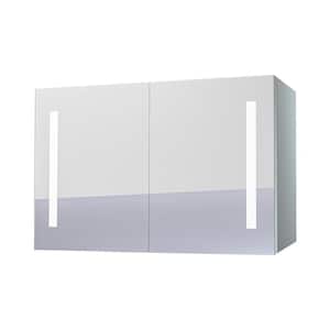 36 in. W x 24 in. H Large Rectangular Silver Aluminum Surface Mount Medicine Cabinet with Mirror with Light