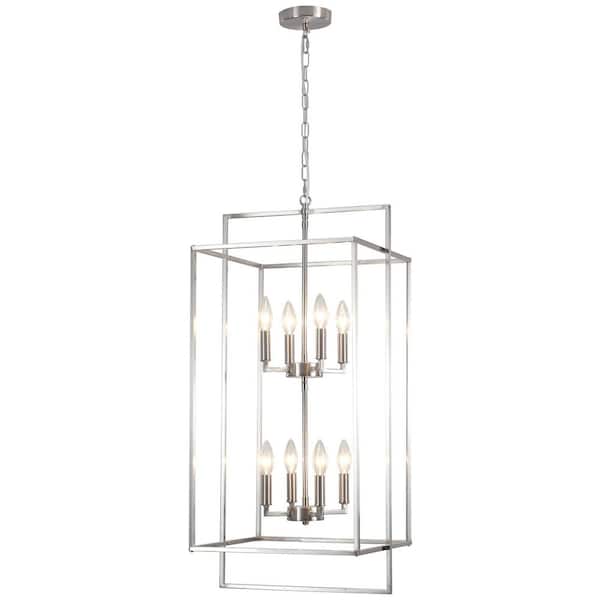 8-Light Nickel Candlestick Hanging Island Chandelier Light Fixture for Kitchen Island, Foyer