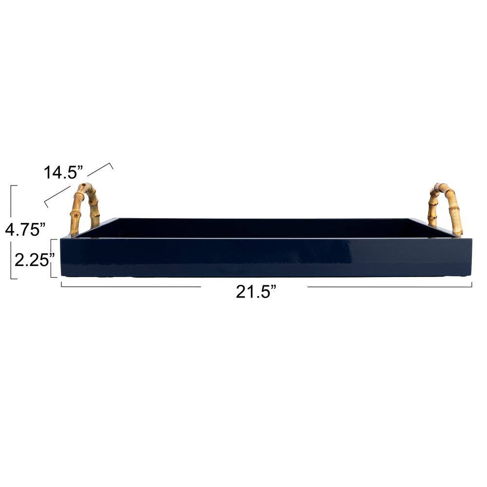 Navy Bamboo and Metal Coastal Serving Tray with Handles
