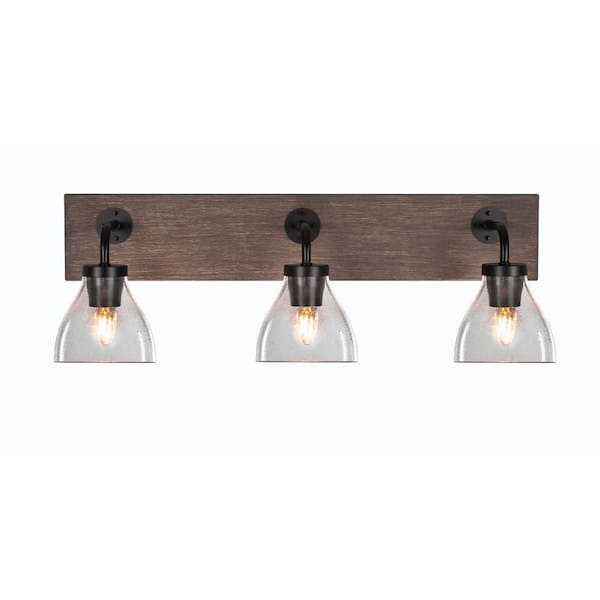 Unbranded Kirby 26.75 in. 3-Light Matte Black and Painted Distressed Wood-look Metal Vanity Light