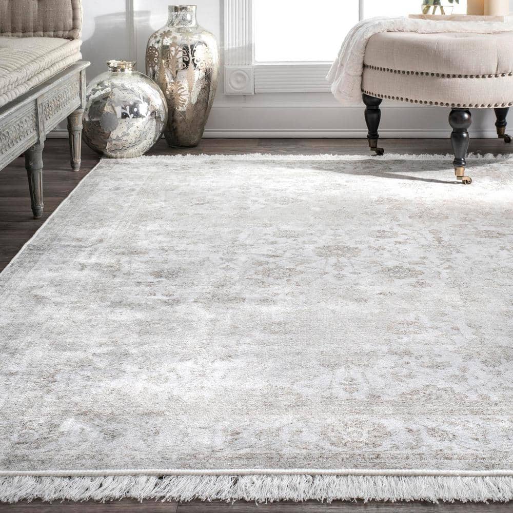Ivory Viscose Rectangular 4' x 6' Vintage Floral Area Rug