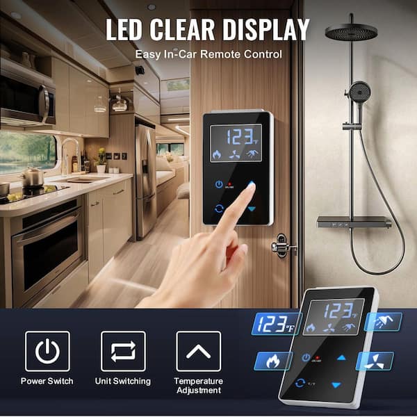 SKYSHALO RV Tankless Water Heater, Instant Shower with 15 x 15 in