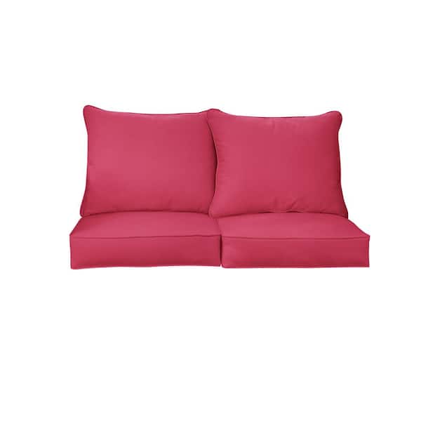 SORRA HOME 25 in. x 23 in. Sunbrella Canvas Hot Pink Deep Seating Indoor/Outdoor Loveseat Cushion