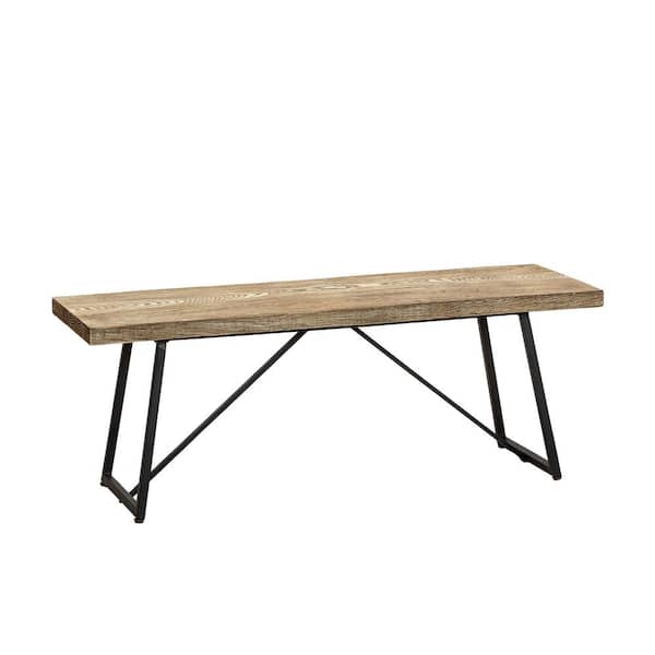 Tidoin 48 in. D x 16 in. W x 18 in. H Light Brown Wood Stainless Steel Rectangular Outdoor Bench